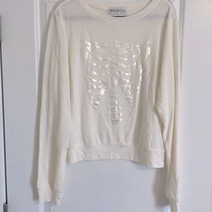 Wildfox Baggy Beach Jumper Skeleton Sweater in Off-White, Size L